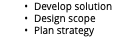 Develop solution Design scope Plan strategy 